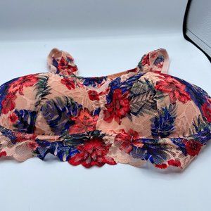 Victoria's Secret Pink Tropical Floral Print Lace Bralette Size Medium